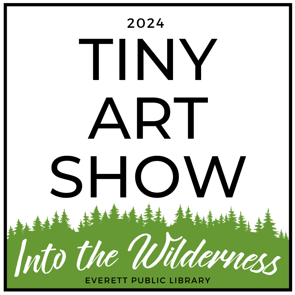 2024 Tiny Art Show Logo with this year's theme, Into the Wilderness.